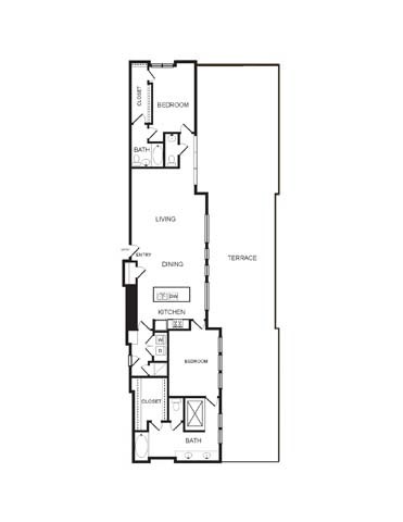 Floor plan for 2 beds, 2.5 baths, 1586 sqft