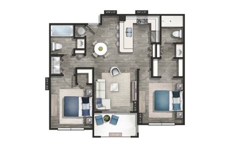 Floor plan for 2 beds, 2 baths, 1133 sqft