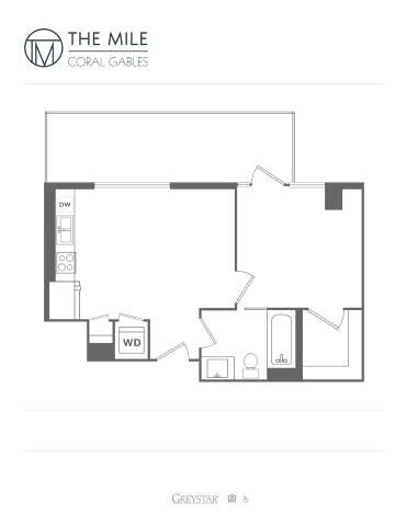 Floor plan for 1 bed, 1 bath, 508 sqft