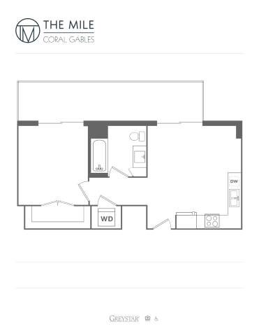 Floor plan for 1 bed, 1 bath, 538 sqft