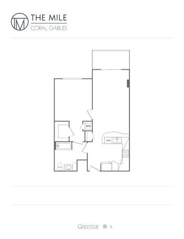 Floor plan for 1 bed, 1 bath, 808 sqft