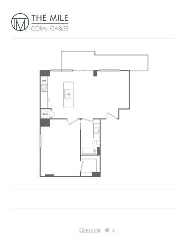 Floor plan for 1 bed, 1 bath, 848 sqft