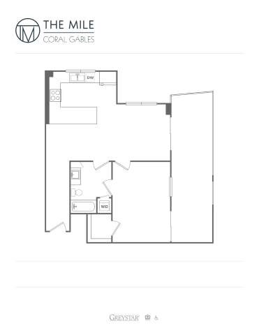 Floor plan for 1 bed, 1 bath, 850 sqft