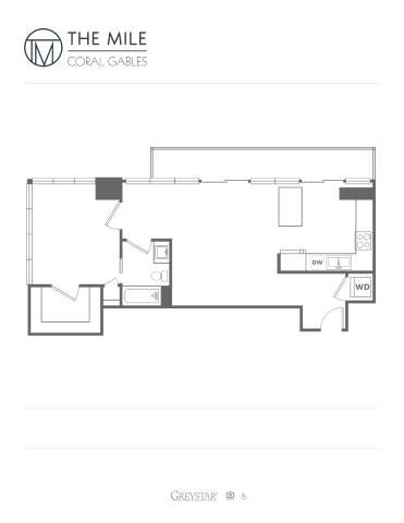 Floor plan for 1 bed, 1 bath, 856 sqft