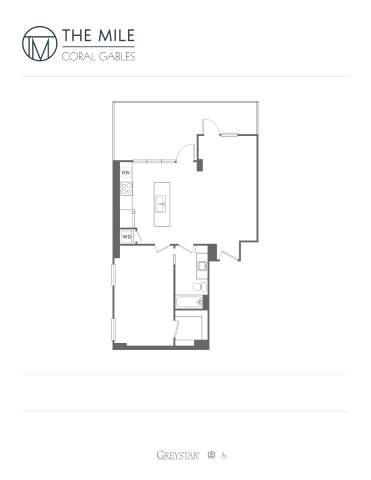 Floor plan for 1 bed, 1 bath, 856 sqft