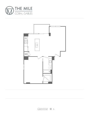 Floor plan for 1 bed, 1 bath, 902 sqft