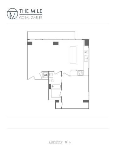Floor plan for 1 bed, 1 bath, 952 sqft