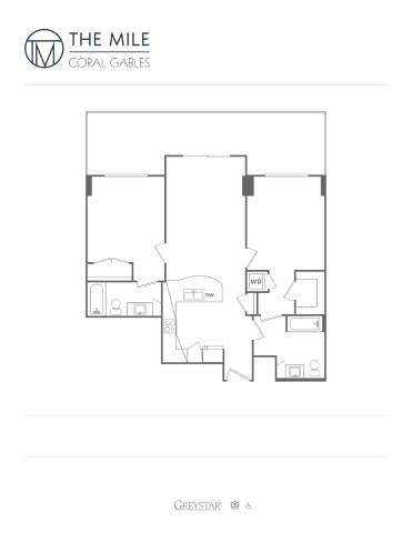 Floor plan for 2 beds, 2 baths, 996 sqft