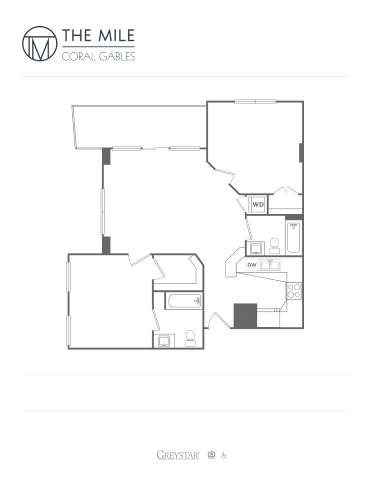 Floor plan for 2 beds, 2 baths, 1011 sqft