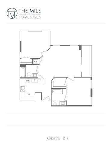 Floor plan for 2 beds, 2 baths, 1024 sqft