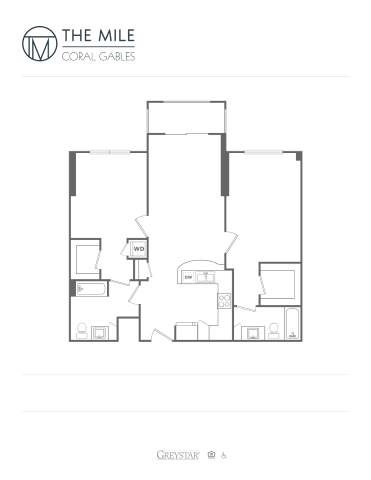Floor plan for 2 beds, 2 baths, 1167 sqft