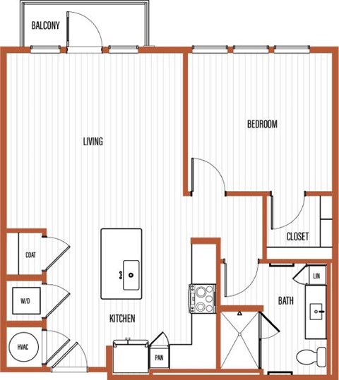 Floor plan for 1 bed, 1 bath, 787 sqft