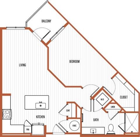 Floor plan for 1 bed, 1 bath, 804 sqft