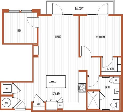 Floor plan for 1 bed, 1 bath, 859 sqft