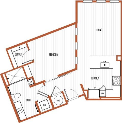 Floor plan for 1 bed, 1 bath, 756 sqft