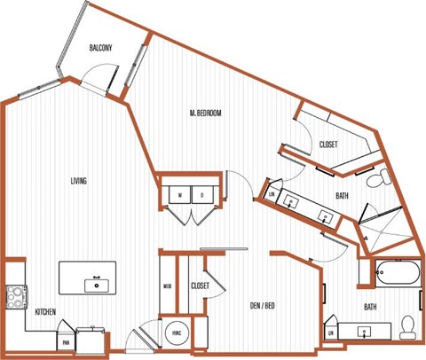 Floor plan for 2 beds, 2 baths, 1235 sqft