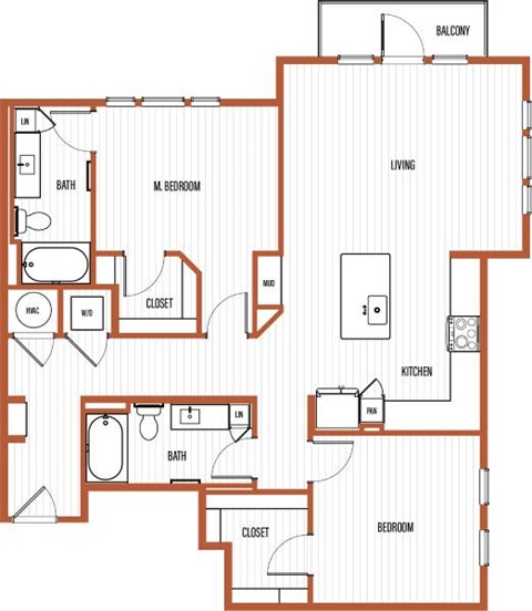 Floor plan for 2 beds, 2 baths, 1209 sqft