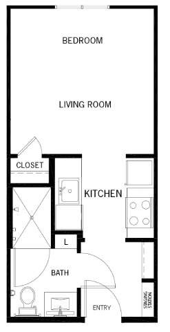 Floor plan for studio, 1 bath, 324 sqft