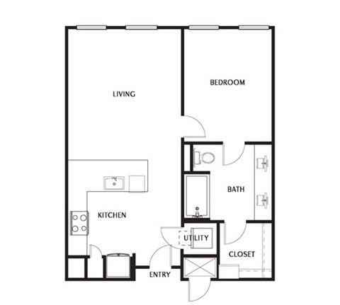 Floor plan for 1 bed, 1 bath, 694 sqft