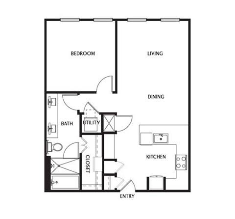 Floor plan for 1 bed, 1 bath, 828 sqft