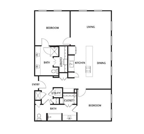 Floor plan for 2 beds, 2 baths, 1223 sqft