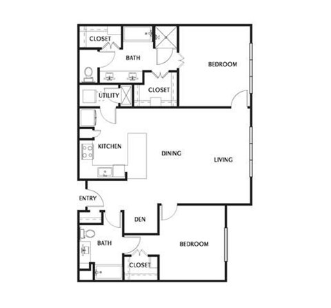 Floor plan for 2 beds, 2 baths, 1372 sqft