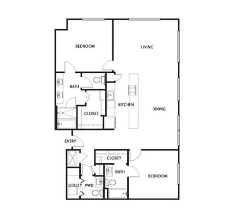 Floor plan for 2 beds, 2 baths, 1559 sqft