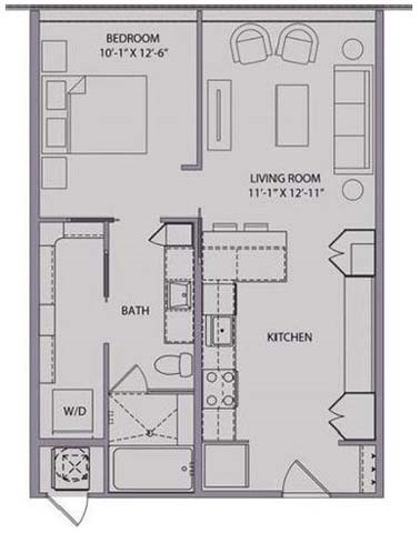Floor plan for 1 bed, 1 bath, 694 sqft