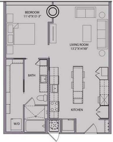 Floor plan for 1 bed, 1 bath, 788 sqft