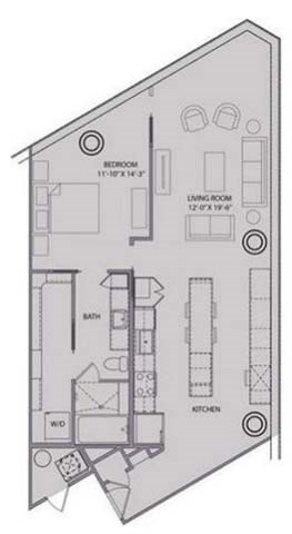 Floor plan for 1 bed, 1 bath, 1022 sqft