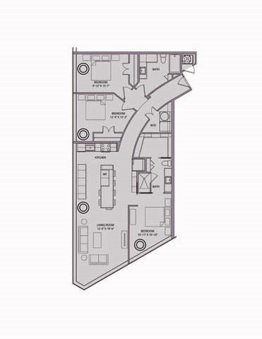 Floor plan for 3 beds, 2 baths, 1451 sqft