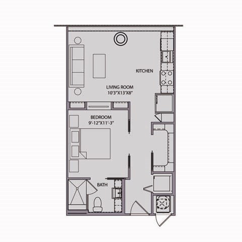 Floor plan for studio, 1 bath, 568 sqft