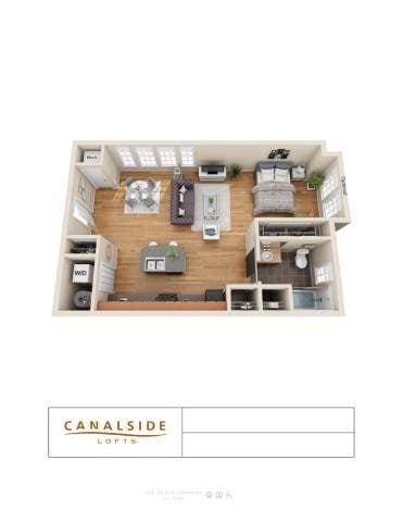 Floor plan for studio, 1 bath, 725 sqft