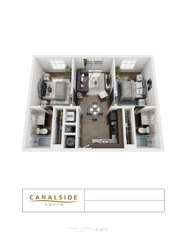 Floor plan for 2 beds, 2 baths, 768 sqft