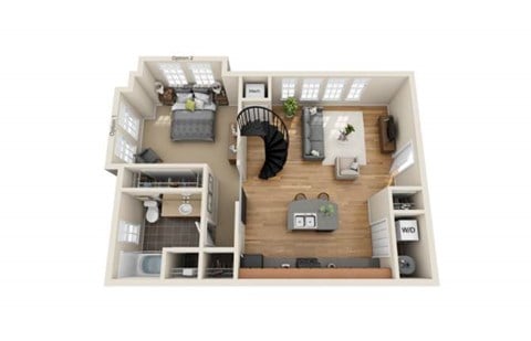 Floor plan for 1 bed, 1 bath, 940 sqft