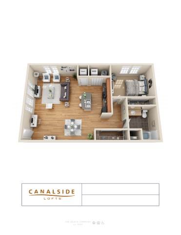 Floor plan for 1 bed, 1 bath, 760 sqft