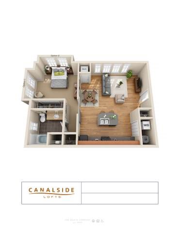 Floor plan for 1 bed, 1 bath, 740 sqft