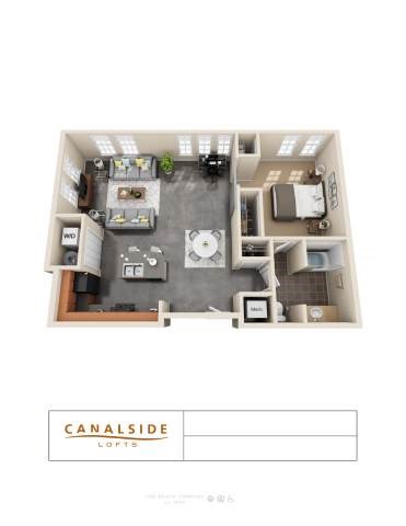 Floor plan for 1 bed, 1 bath, 860 sqft