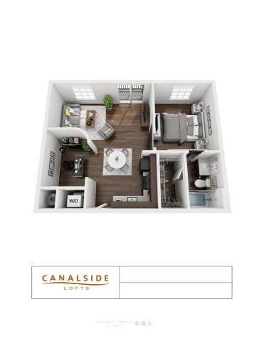 Floor plan for 1 bed, 1 bath, 768 sqft