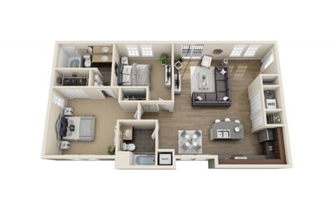 Floor plan for 2 beds, 2 baths, 1200 sqft