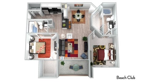 Floor plan for 2 beds, 2 baths, 1136 sqft
