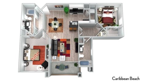 Floor plan for 2 beds, 2 baths, 1159 sqft