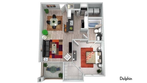 Floor plan for 1 bed, 1 bath, 805 sqft