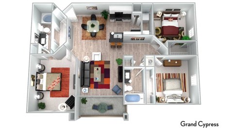 Floor plan for 3 beds, 2 baths, 1332 sqft