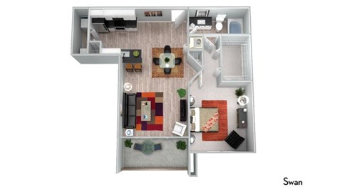 Floor plan for 1 bed, 1 bath, 856 sqft