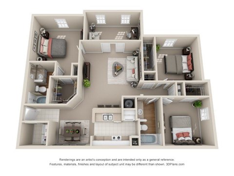 Floor plan for 3 beds, 2 baths, 1450 sqft