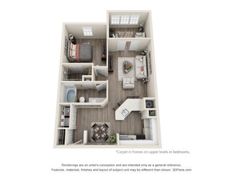Floor plan for 1 bed, 1 bath, 849 sqft