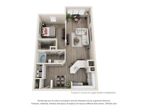Floor plan for 1 bed, 1 bath, 849 sqft