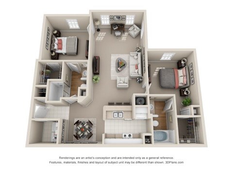 Floor plan for 2 beds, 2 baths, 1201 sqft