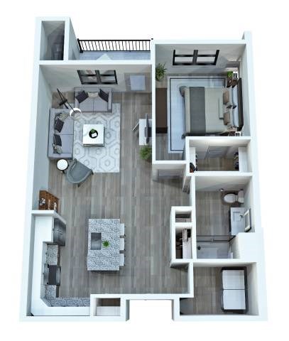 Floor plan for 1 bed, 1 bath, 899 sqft